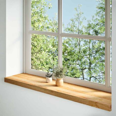 Lot de 2 Appuis de fenêtre，Rebord de fenêtre marron clair bois de chêne massif CFW63137