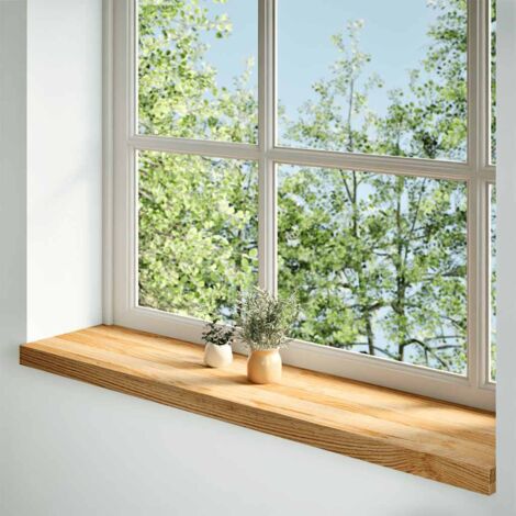 Lot de 2 Appuis de fenêtre，Rebord de fenêtre marron clair bois de chêne massif CFW63547