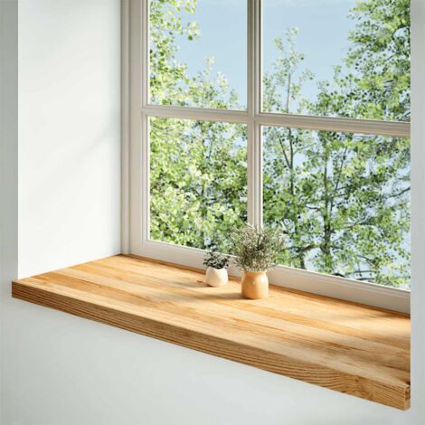 Lot de 2 Appuis de fenêtre，Rebord de fenêtre marron clair bois de chêne massif CFW84965
