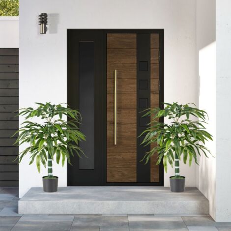 Lot de 2 Arbres Artificiels en Bambou de 100 cm Fausses Plantes avec Pot en Plastique Branches Réglables Mousse Séchée Réaliste Vert