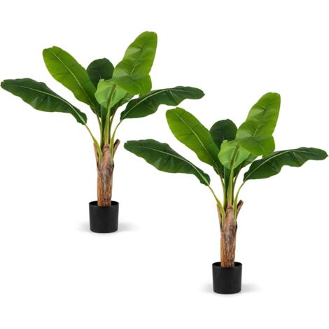 Lot de 2 Arbres Artificiels Oiseau de Paradis de 107 cm, Fausses Plantes à Feuilles de Bananier avec Pot Branches Réglables pour Maison Porche