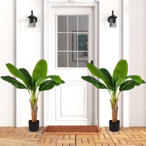 Lot de 2 Arbres Artificiels Oiseau de Paradis de 107 cm Fausses Plantes à Feuilles de Bananier avec Pot Branches Réglables Vert