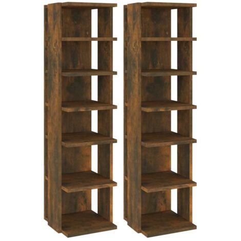 Lot de 2 Armoire à Chaussures, Meuble Étagère de Rangement, Chêne fumé 25x27x102 cm OIB8386E