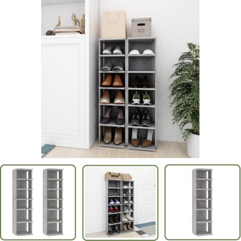 Lot de 2 armoires à chaussures,Meuble de Rangement chaussures pour Maison Gris béton 27,5x27x102 cm -52318