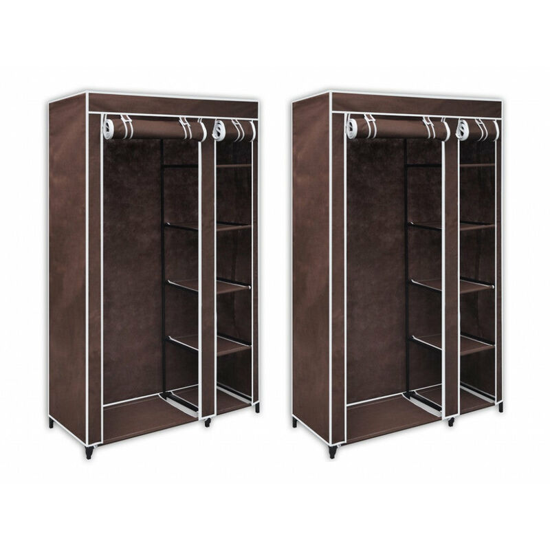 Lot de 2 armoires étagères penderie dressing tissu marron entrée chambre camping bre camping