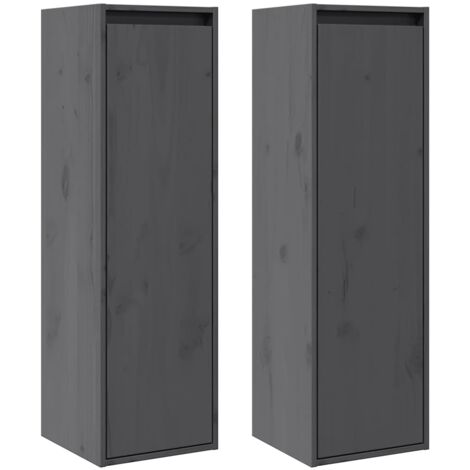 Lot de 2 Armoires murales Design moderne, Armoire Etagère de rangement, Gris 30x30x100 cm Bois de pin massif OIB6543E