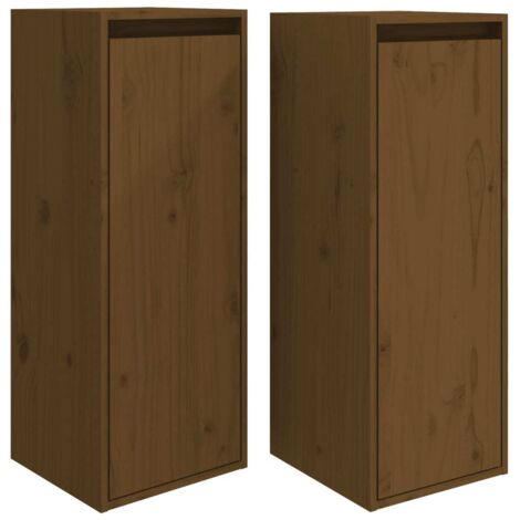 Lot de 2 Armoires murales Design moderne, Armoire Etagère de rangement, Marron miel 30x30x80cm Bois de pin massif OIB8964E