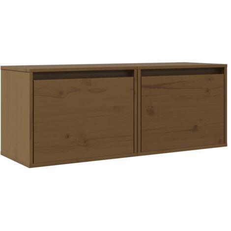 Lot de 2 Armoires murales Design moderne, Armoire Etagère de rangement, Marron miel 45x30x35cm Bois de pin massif OIB4688E