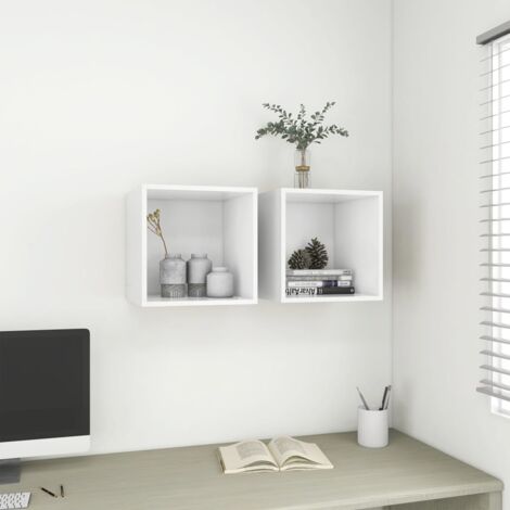 Lot de 2 Armoires murales Étagères Murale  Meubles de rangement Blanc 37x37x37 cm Aggloméré 12608