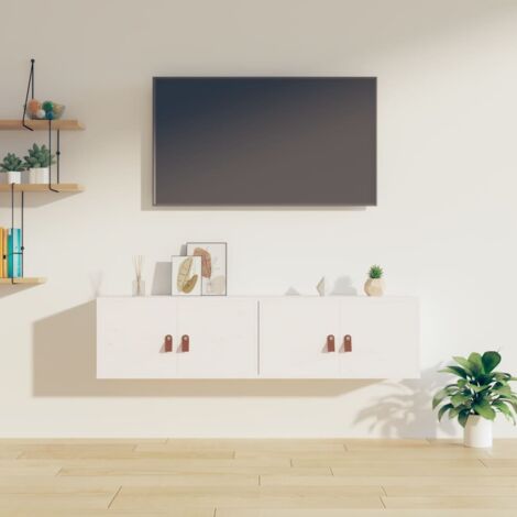Lot de 2 Armoires murales Étagères Murale  Meubles de rangement Blanc 60x30x30 cm Bois de pin massif 15496