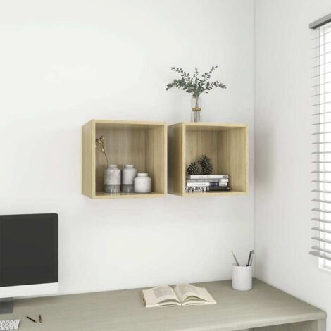 Lot de 2 Armoires murales Étagères Murale  Meubles de rangement Chêne Sonoma 37x37x37 cm Aggloméré 52021