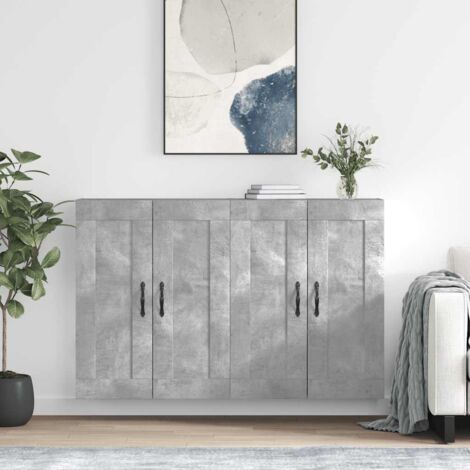 Lot de 2 Armoires murales modernes,Buffets hauts,Placards de Rangement suspendus gris béton bois d'ingénierie -QS10528