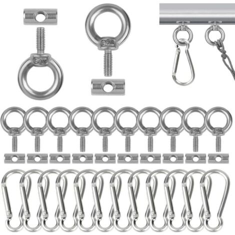 Lot de 2 Arrêts de Rail D'auvent avec 2 Mousquetons, M6 Crochets d'Auvent en Acier Inoxydable, Acier Inoxydable Crochet de Fixation Auvent, kit de Blocage d'extrémités pour Caravane