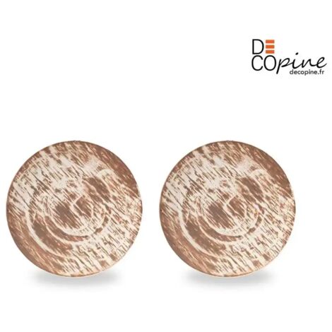 Lot de 2 Assiettes Artisanales Faites Main Ø25 cm – Finition Effet Bois Blanc – Assiettes de Service Design Naturel