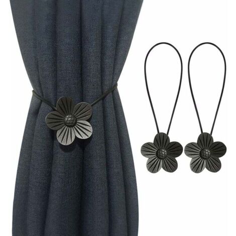 Lot de 2 attaches de rideaux magnétiques attaches de rideaux magnétiques b boucle de rideau motif floral, accessoires de rideaux, noir