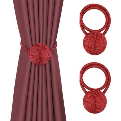 Lot de 2 attaches magnétiques décoratives pour rideaux, cordon de 48 cm, supports modernes pour voilages ou rideaux légers (rouge)
