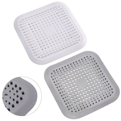 Lot de 2 attrape-cheveux de douche en silicone avec ventouse, protection de vidange de filtre d'évier, filtre à cheveux universel pour salle de bain, baignoire, cuisine (blanc + gris 14,