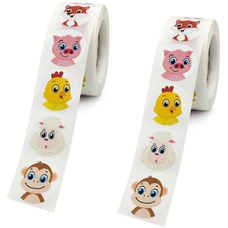 Lot de 2 autocollants animaux mignons - 16 motifs avec ligne de perforation - Version étendue - Étiquettes de récompense de 1 pouce de diamètre