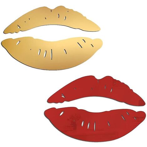 Lot de 2 autocollants muraux décoratifs en acrylique en forme de lèvres 3D effet miroir