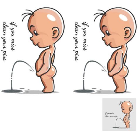 Lot de 2 autocollants « Nettoyez vos toilettes » style dessin animé humoristique, autocollants muraux en vinyle pour siège de toilette