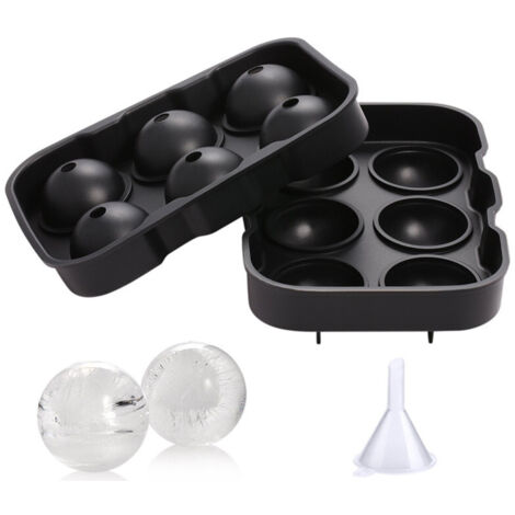 Lot de 2 bacs à glaçons en silicone noir avec couvercle, sans odeur, sans BPA, incassables, grands moules à glace, 6 boules de glac