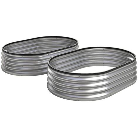 Lot de 2 bacs de jardin surélevés en métal, 135 x 90 x 30 cm, bacs ovales surélevés avec bandes de caoutchouc