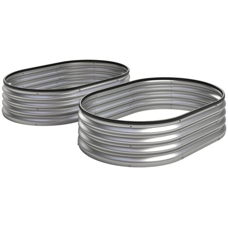 Lot de 2 bacs de jardin surélevés en métal, 135 x 90 x 30 cm, bacs ovales surélevés avec bandes de caoutchouc