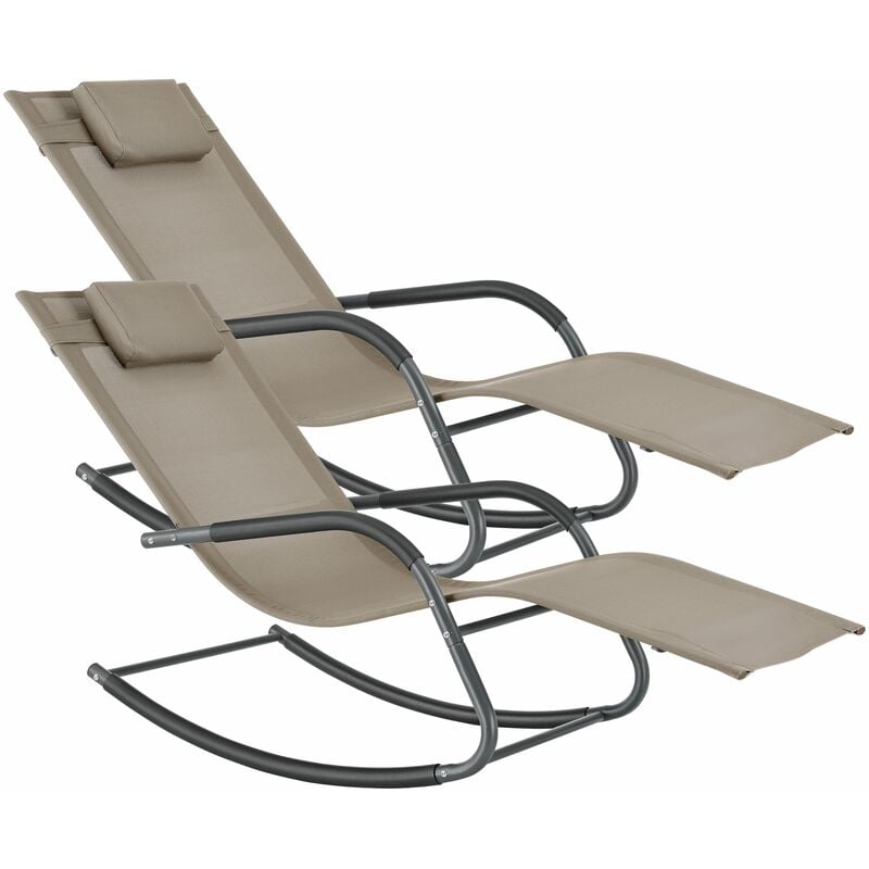 Helloshop26 - Lot de 2 bains de soleil à bascule caracena acier textile beige