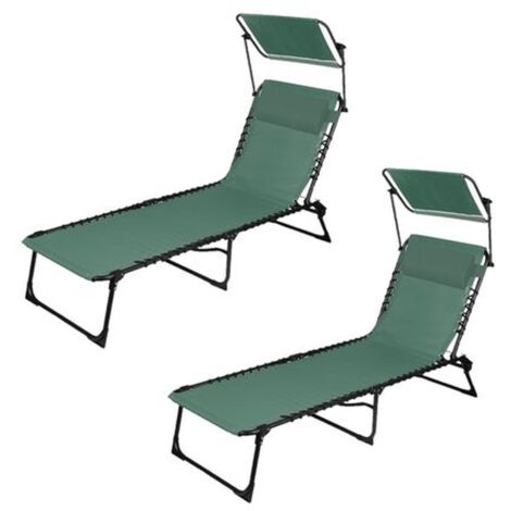 Lot de 2 bains de soleil avec coussin et pare-soleil inclinable