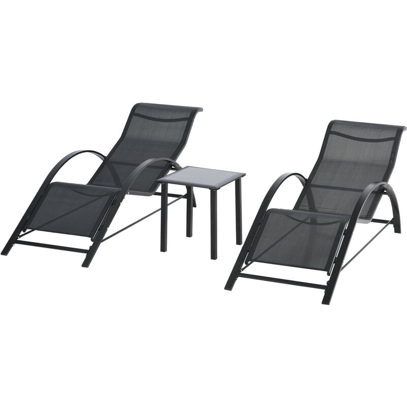 MH - Lot de 2 bains de soleil avec table carole noir