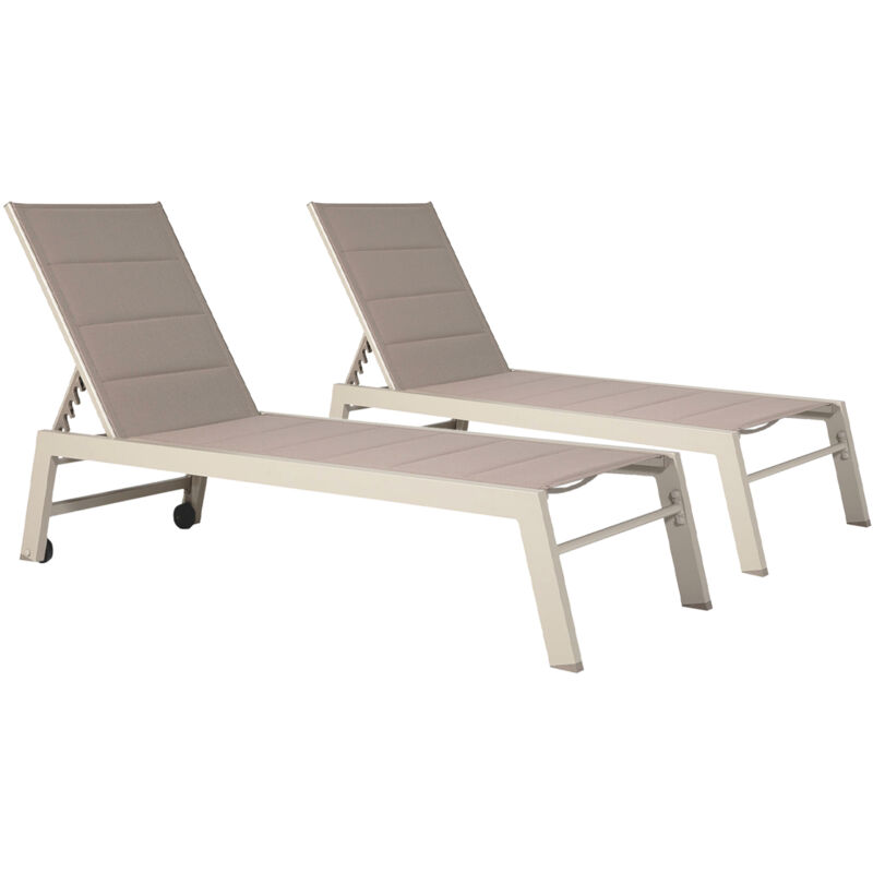 Happy Garden - Lot de 2 bains de soleil barbados en textilène taupe - aluminium taupe