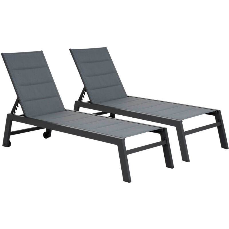 Happy Garden - Lot de 2 bains de soleil barbados en textilène gris - aluminium gris anthracite