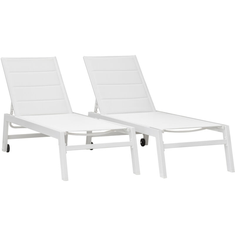 Happy Garden - Lot de 2 bains de soleil barbados en textilène blanc - aluminium blanc