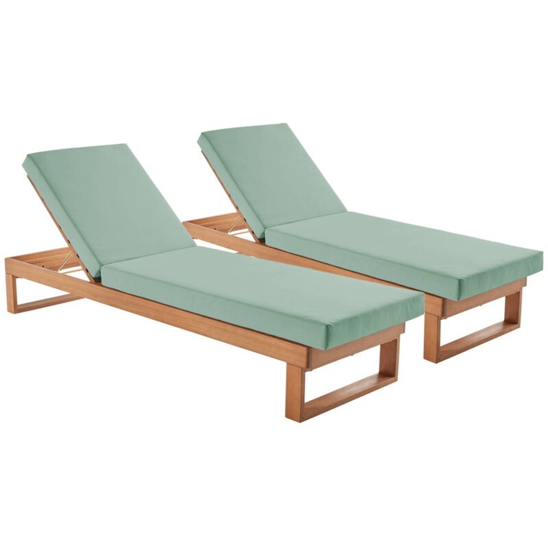 Lot de 2 bains de soleil bois d'eucalyptus Pamplona multi positions toile en polyester vert de gris