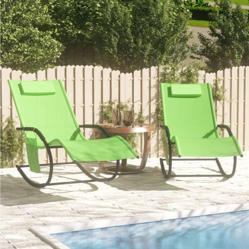 Lot de 2 Bains de soleil Chaises à bascule - Transat de jardin Vert Acier et textilène BV755986 - BonneVie