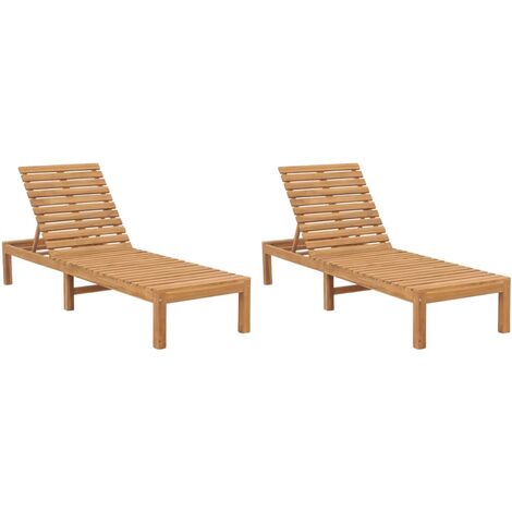 Lot de 2 Bains de soleil Chaises de jardin - Transat de jardin Bois de teck solide BV738451 - BonneVie