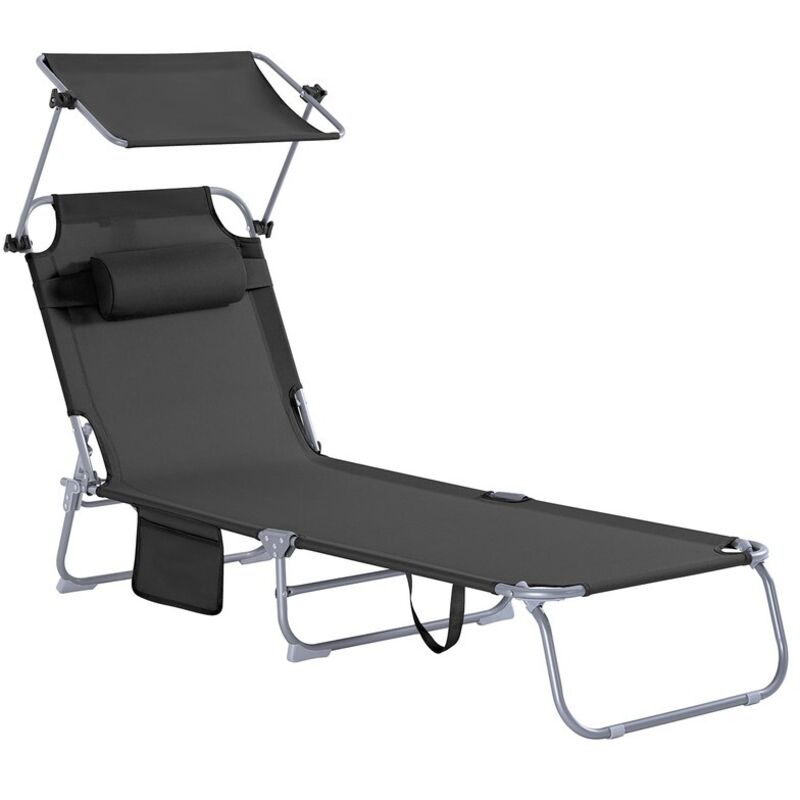 SoBuy OGS48 Tumbona Plegable de Jardín, Silla Playa con Parasol, Almohada y Bolsillo Lateral, Tumbona Reclinable para Patio, Camping, Playa, 155x56x81cm