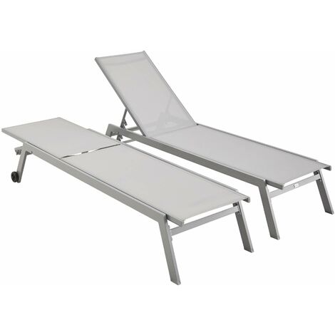 Lot De 2 Bains De Soleil Elsa En Aluminium Gris Et Textilène Gris