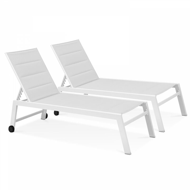 Lot de 2 bains de soleil en aluminium et textilène Nouméa - Blanc - Blanc