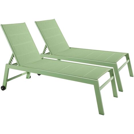 Lot de 2 bains de soleil en aluminium et textilène vert cactus