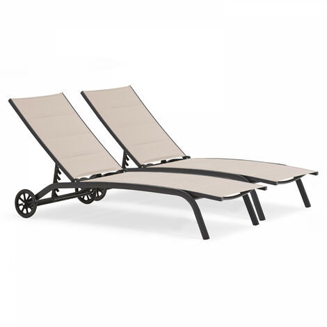 Lot de 2 bains de soleil en aluminium taupe