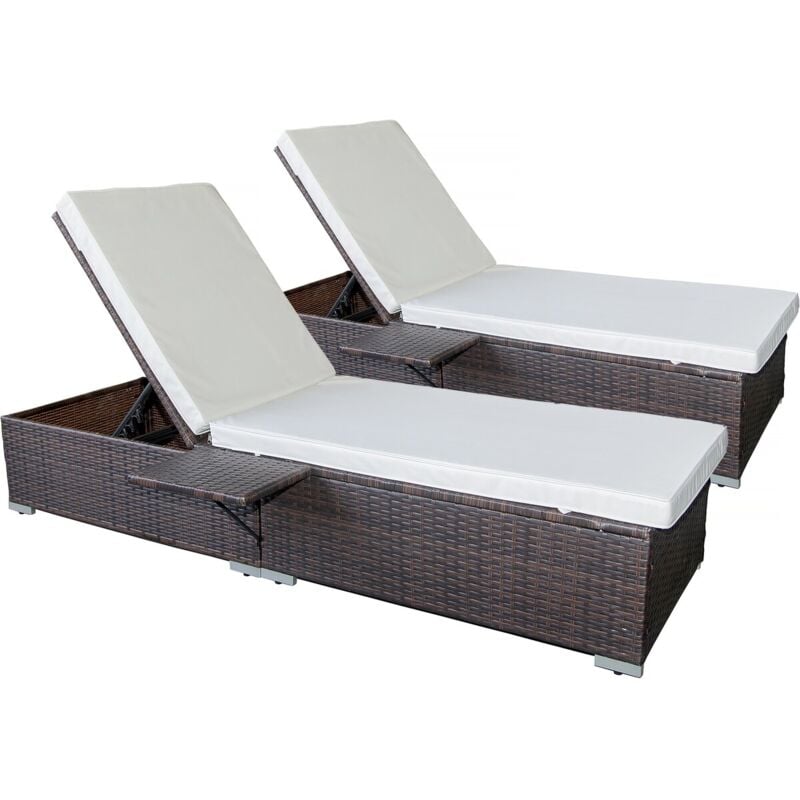 Lot de 2 bains de soleil en résine tressée avec coussins "Alice" - Beige