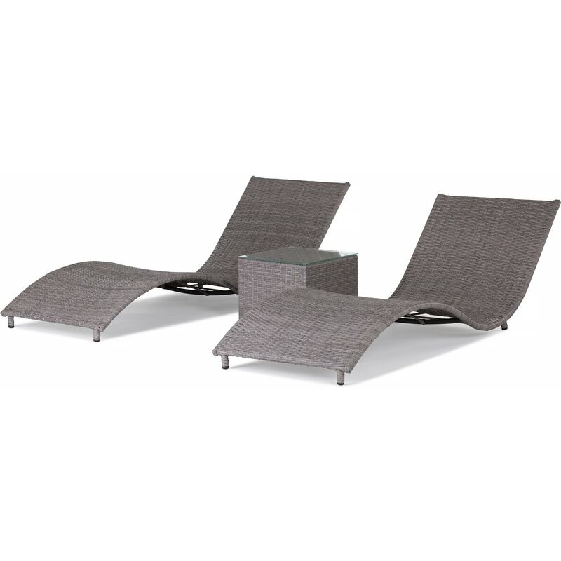 Habitat Et Jardin - Lot de 2 bains de soleil en résine tressée 'Duo' - Florida + une table basse - Gris