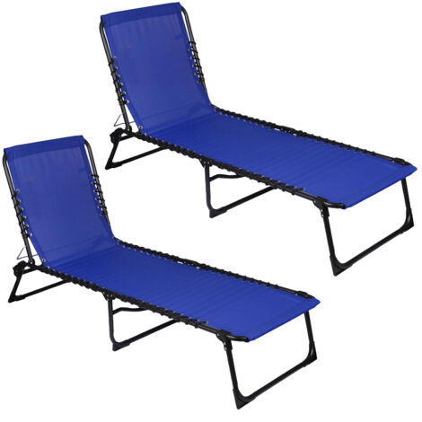 Lot de 2 bains de soleil en textilène bleu marine - PARALIA