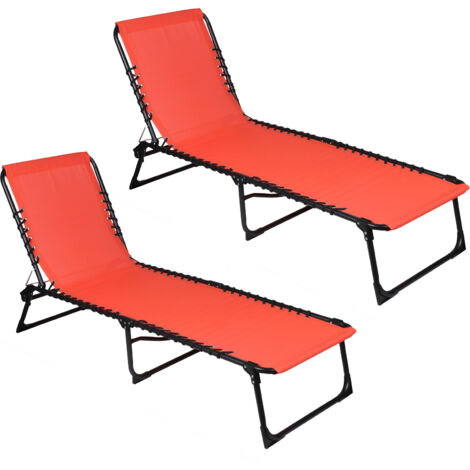 Lot de 2 bains de soleil en textilène rouge - PARALIA