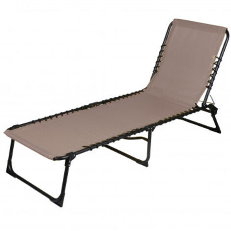 Lot de 2 bains de soleil en textilène taupe et métal