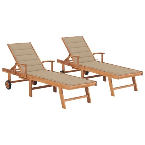 Lot de 2 Bains de soleil Moderne - Transats - Fauteuils de jardin relax avec coussin beige Bois de teck solide Chic-503469