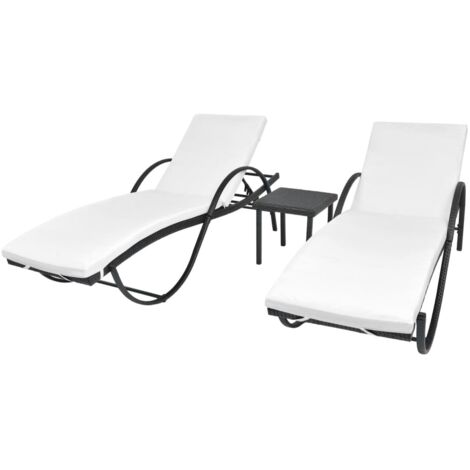 Lot de 2 Bains de soleil Moderne - Transats - Fauteuils de jardin relax avec table Résine tressée Noir Chic-213046
