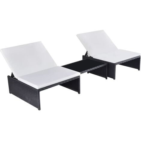 Lot de 2 Bains de soleil Moderne - Transats - Fauteuils de jardin relax avec table Résine tressée Noir Chic-446040