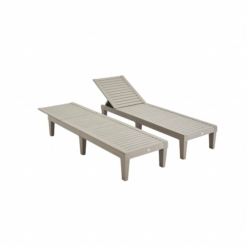 Lot de 2 bains de soleil. pia. transats multi positions. en plastique. gris taupe